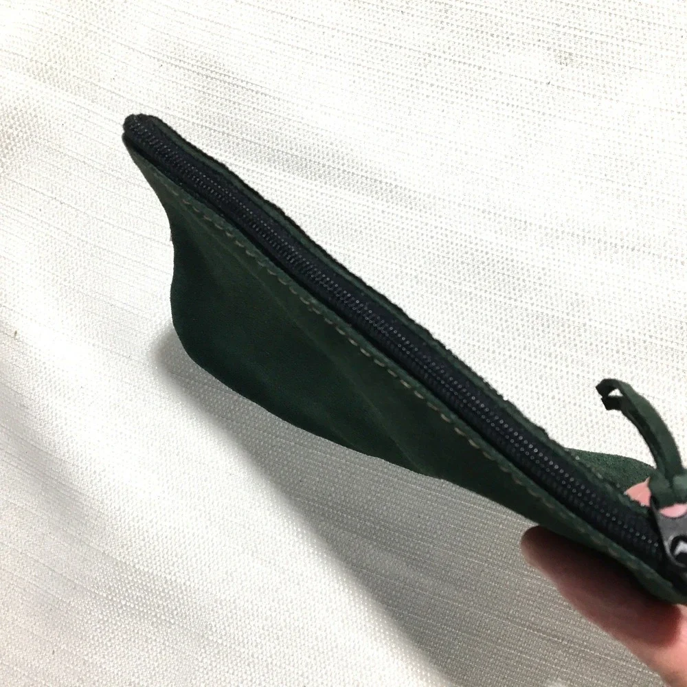 Green Suede Pouch Southwestern Beaded Zippered Small Bag Cosmetic‎ Travel